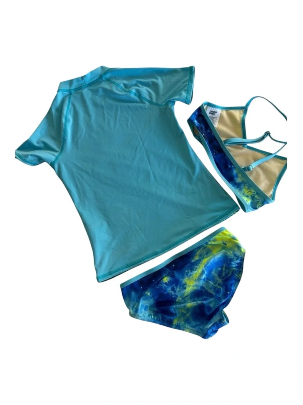 LANDS END Kids Blue & Yellow Tie-Dye Rash Guard Swim 3 Pc Set - 8S